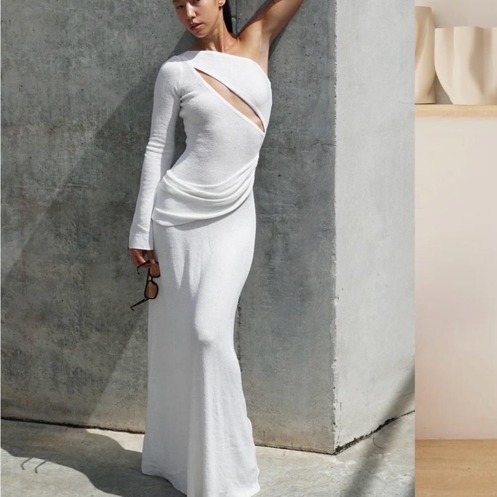 Meshki Alexius Ivory One-Shoulder Knit Maxi Dress NWT